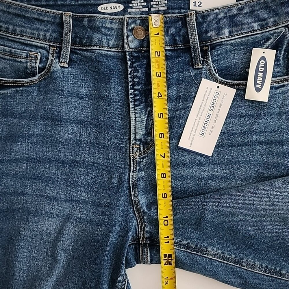 Old Navy Blue Jeans Rockstar Super Skinny High Rise Secure Slim Pockets Sz 12 - Picture 13 of 14